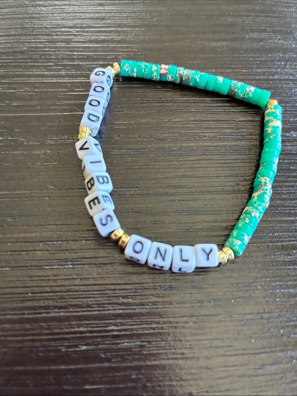 Good Vibes Only Beaded Bracelet - Turquoise & Gold - Picture 3 of 3